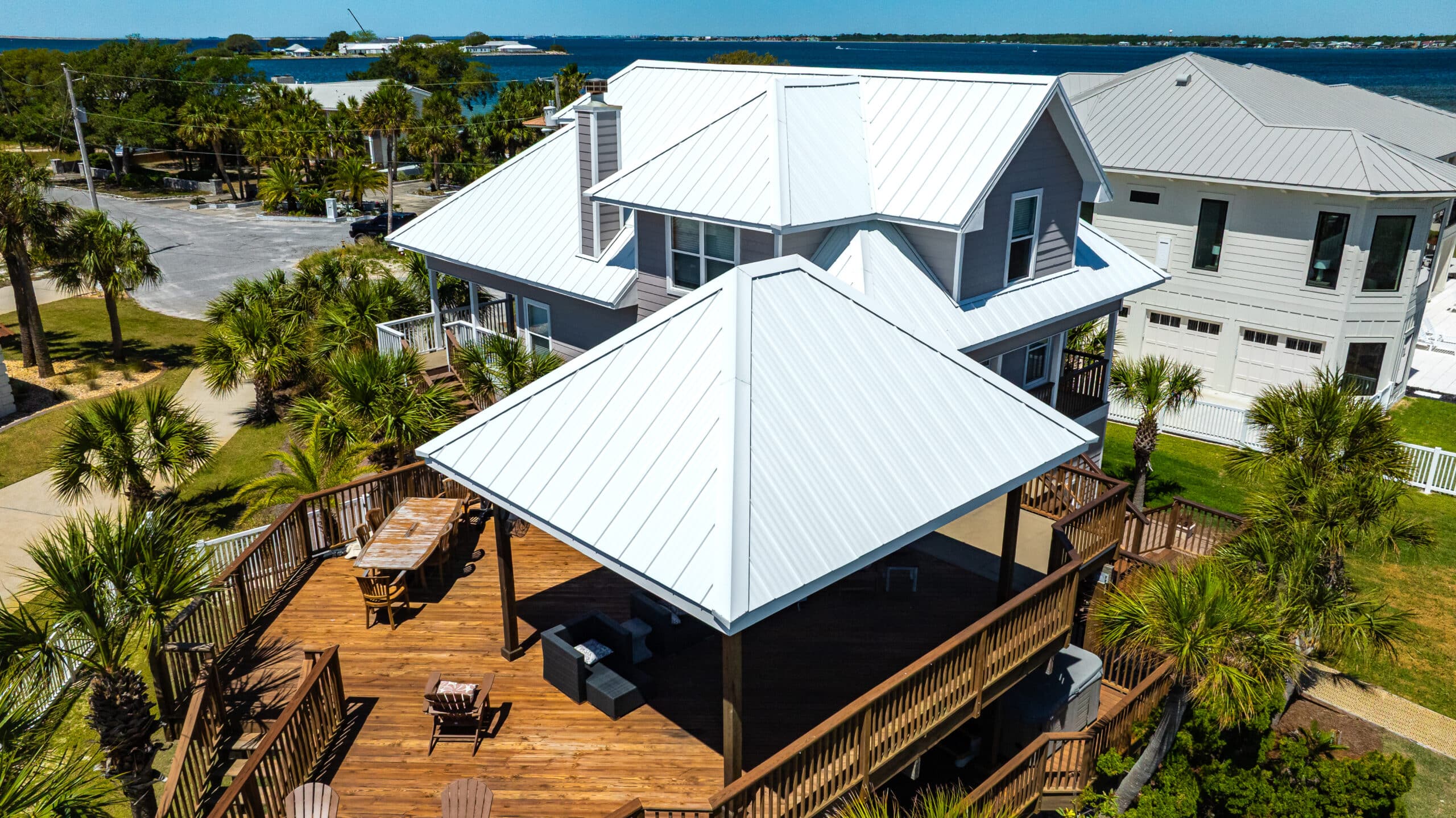 Completed coastal home documented by construction drone services in Pensacola